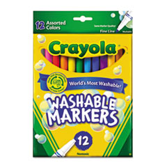Washable Markers, Fine Tip, Nontoxic, 12/ST, Assorted