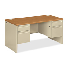 Left Pedestal Desk w/ Lock,72"x36"x29-1/2",Harvest/Putty