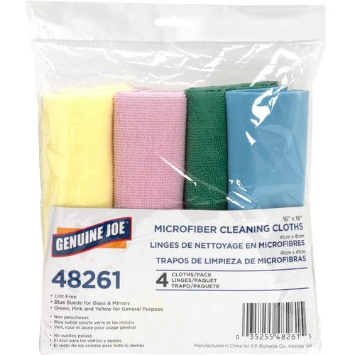 Microfiber Cleaning Cloths,Lint-free,16"x16",4/PK,Assorted