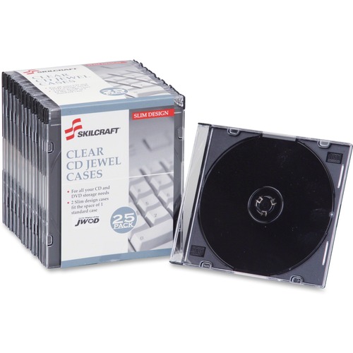 Slim CD/DVD Cases, Plastic, 25/PK, Clear