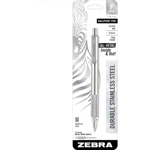 Ballpoint Pen,Retractable,Stainless Steel,.7mm,Black