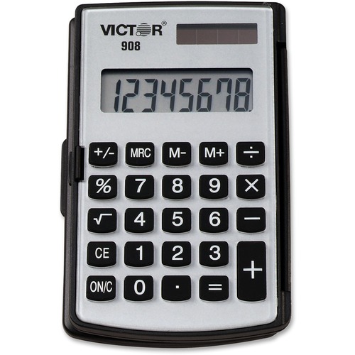 8-Digit Dual Power Pocket Calculator,2-3/4"x4-1/2"x3/8",BK