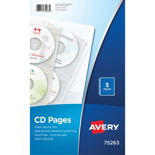 CD/DVD Storage Pages,F/3 Ring Binders,2-Sided,5/PK,Clear