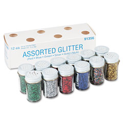 Glitter, With Shaker Tops, 3/4 Oz, 12/PK, Assorted Colors