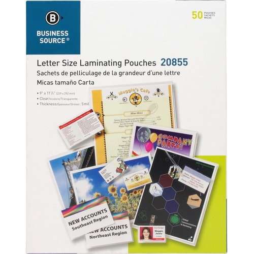Laminating Pouches, Letter, 5Mil, 9"x11-1/2", 50/BX, Clear