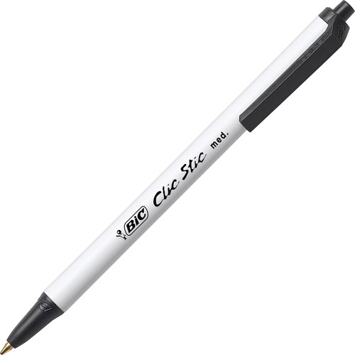 Clic Stic Pen, Medium Point, 1DZ, Black Ink/White Barrel