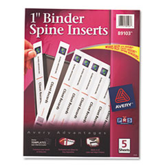 Binder Spine Inserts,1" Capacity, 40/PK, White