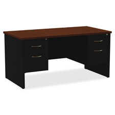 Double Pedestal Desk, 24"x60", Black/Walnut