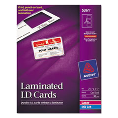 Laminated Laser/Inkjet ID Cards, 2-1/4"x3-1/2", 30/BX, White