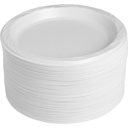 9" Plastic Round Plates, Reusable/Disposable, 125/PK, White