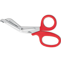 Stainless Steel Office Snips, Serrated, 7"Long, Red Handle