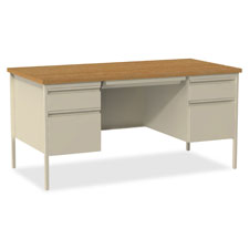 Single Pedestal Desk, LH, 66"x30"x29-1/2", Putty Oak