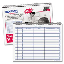 Visitors Log Book,1000 Entries,Wire,50 Pgs,11"x8-1/2",White