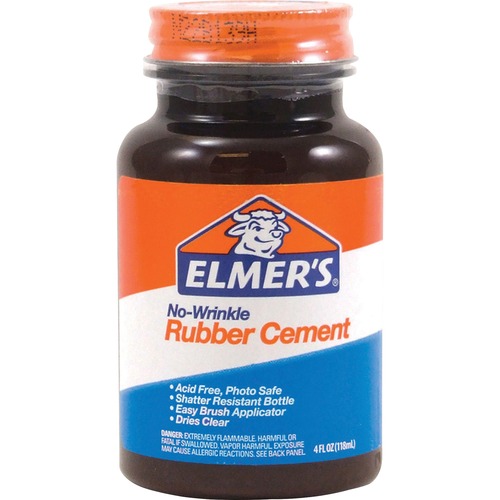 Rubber Cement, Plastic Bottle w/ Brush, 4 oz.