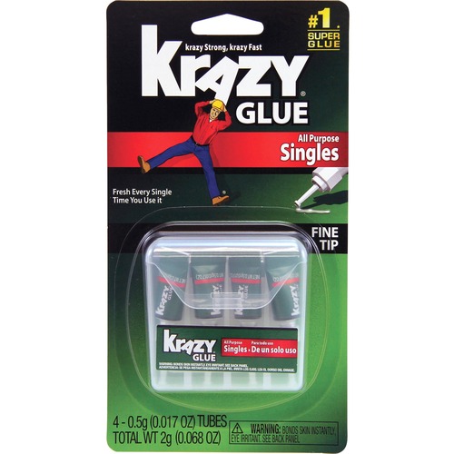 Instant Krazy Glue, Single-use Tubes, .5g, 4/PK