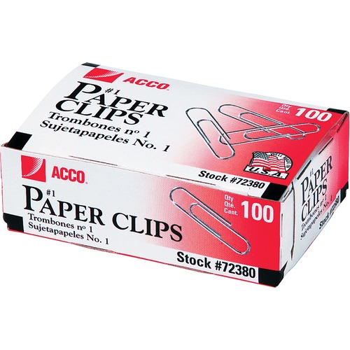 Paper Clips, Regular, .033 Gauge, 100/BX, 10BX/PK, Silver
