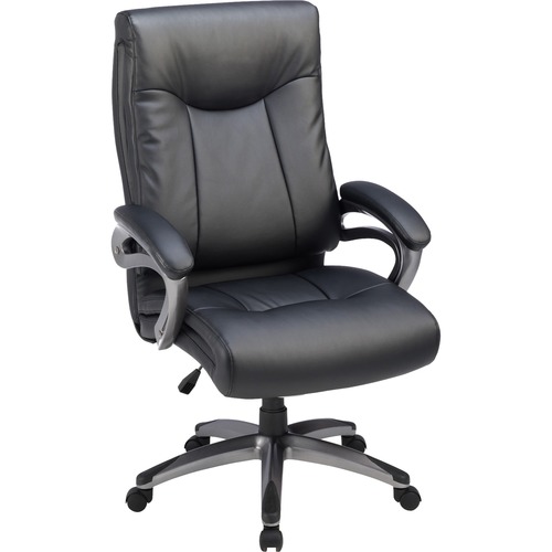 High-Back Exec Chair, Leather, 27"x30"x46-1/2", BK