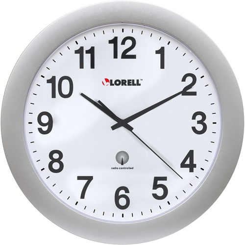 Wall Clock, 12", Arabic Numerals, White Dial/Silver Frame