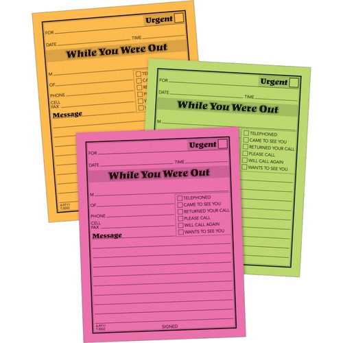 Message Pad, "While You Where Out", 4"x5-1/2", 6/PK,Neon AST