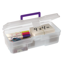 Supply Box, 6"x12"x4", Plastic, Clear/Purple