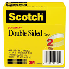 Double-sided Tape, 3"Core, 3/4"x1296, 2/PK, Clear