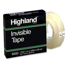 Invisible Tape, 1" Core, 3/4"x1000", 6/PK, Clear