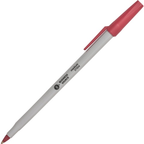 Ballpoint Stick Pens, Med Pt, Lt Gray Barrel/ Red Ink