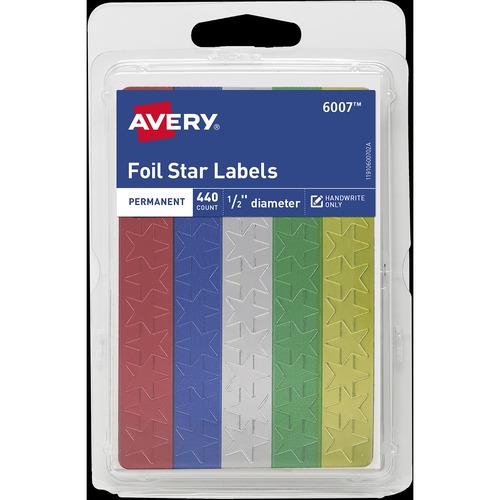 Foil Star Stickers, 1/2", 440/PK, Red/GN/Gold/Silver/BE