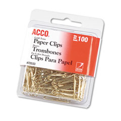Paper Clips, Standard, .031 Wire Gauge, 100/PK, Gold