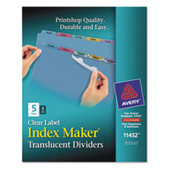 Index Label Dividers, Plastic, 5-Tab, 3HP Punched, Multi