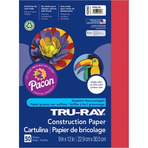 Construction Paper, 76 lb.,9"x12", 50/PK, Holiday Red