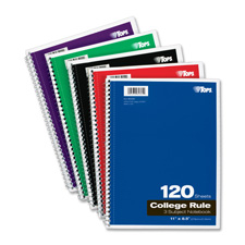 3-Subject Notebooks, Collg Ruled, 9-1/2"x6", 150 Shts, Ast
