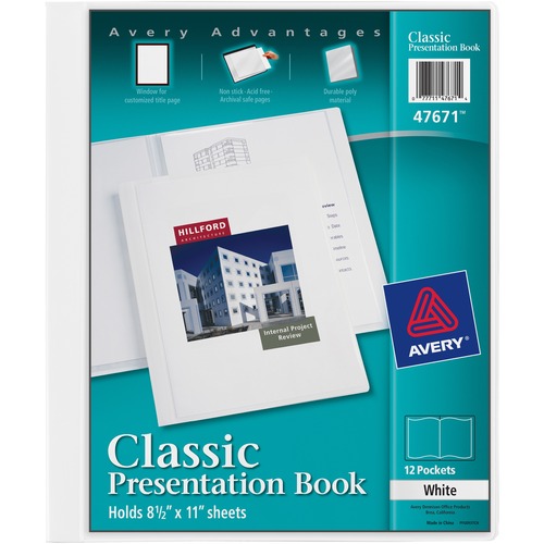 Presentation Book, 12 Pockets, 8-1/2"x11", White