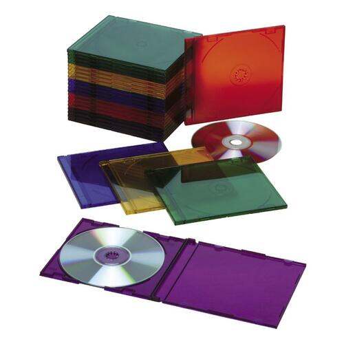 Slim CD/DVD Cases, Plastic, 25/PK, Assorted