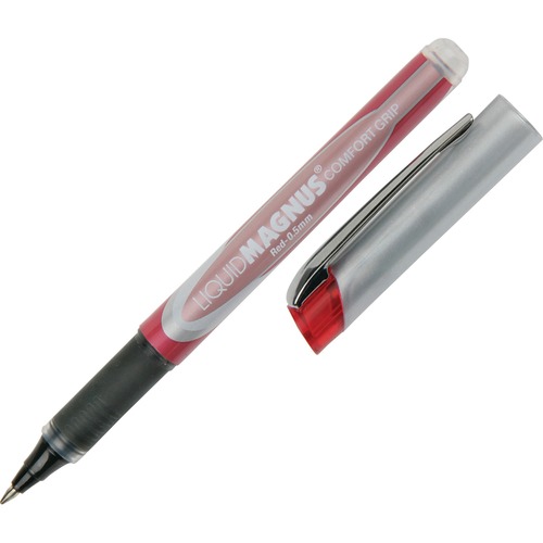 Roller Ball Pens, Comfort Grip, .5mm Micro Pt, Red Ink