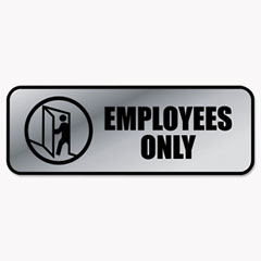 Employee Only Sign, Metallic, 9"x3", Black/Silver