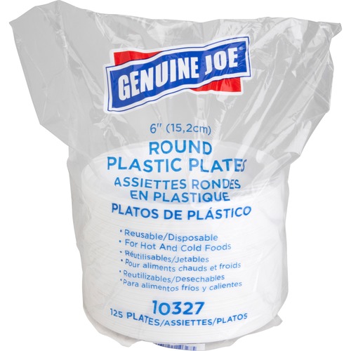 6" Plastic Round Plates, Reusable/Disposable, 125/PK, White