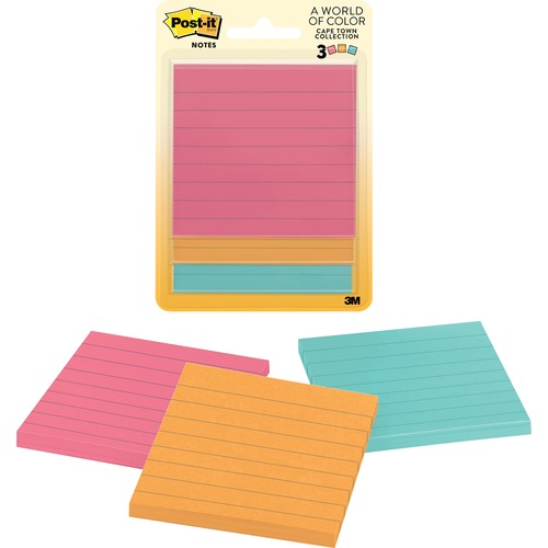 Post-It Notes,Lined,50/Sheets,3"x3",3/PK,Assorted