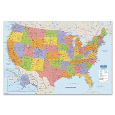 Laminated United States Map, 50"x3", Multi-Color