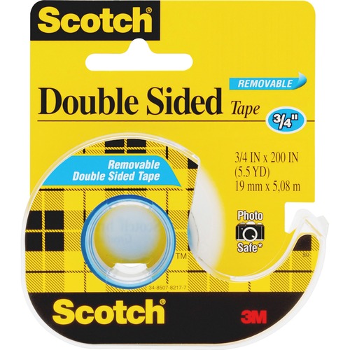 Double-Sided Tape, Removable, 3/4"x200", Transparent
