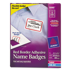 Laser/Inkjet Name Badges,2-1/3"x3-3/8",400/BX,RD Border