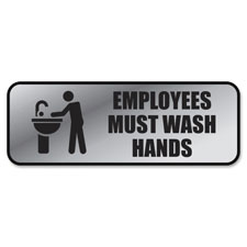 Metallic Emplyee Handwash Sign, 9"x3", Silver