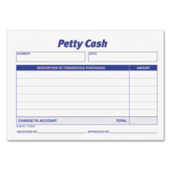 Petty Cash Pad, 50 Shts/Pad, 5"x3-1/2", 12/PK, White