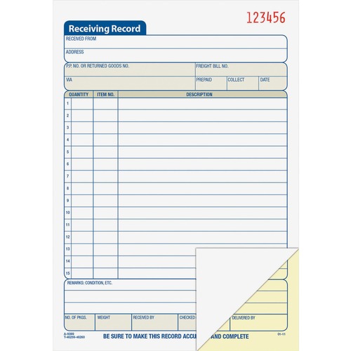 Receiving Record Book,Carbonless,2-Part,5-9/16"x8-7/16",WE