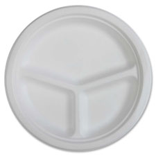 Compostable Plates, 3-Comp, 10", 10/PK, White