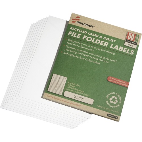 File Folder Labels,30/Sheet,50 SHT/BX,2/3"x3-7/16",WE