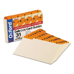 Index Card Guides,Daily,1-31,1/5 Cut,5"x8",31/ST,Orange