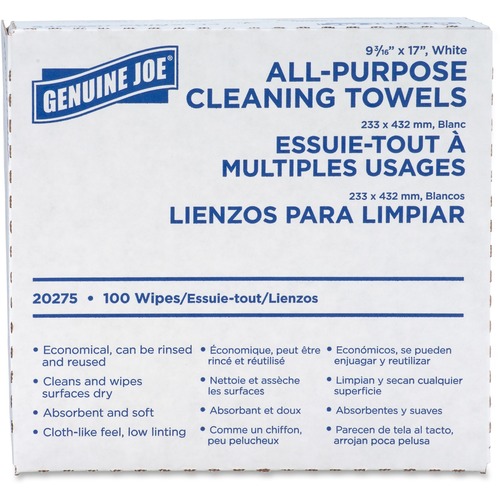 Towels, Cleaning, Reusable, 9-1/2"x17", 100/BX, White