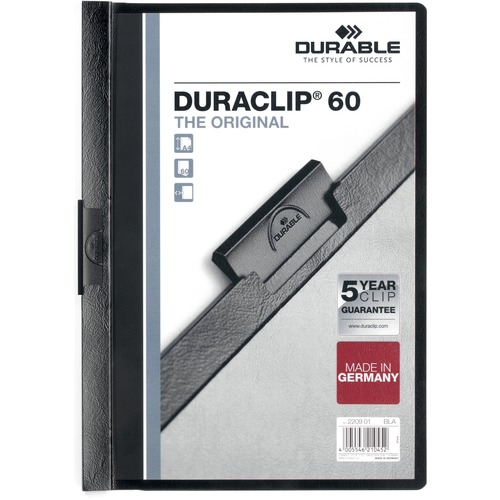 DuraClip Report Cover, 60 Sheet Capacity, 11"x8-1/2", Black