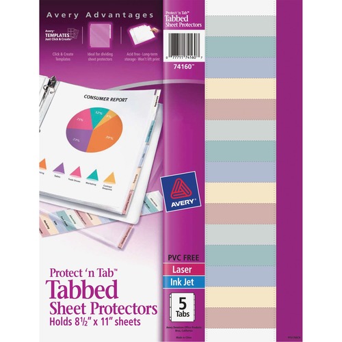 Tab Sheet Protectors, 5 Tab/ST, 8-1/2"x11", Clear